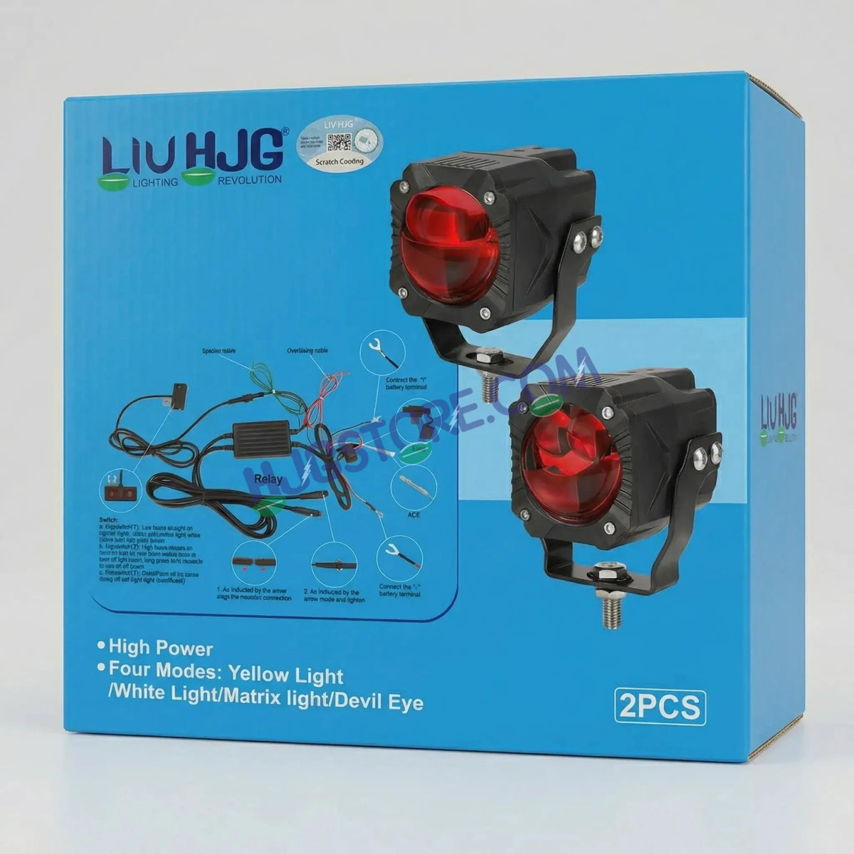HJG Gorilla V2 Triple Lens Fog with Wiring Harness Kit 120W Gorilla Projector Foglight New Model with Wiring Foglight Ultra Wide Dual Intensity LED Driving Fog Lights White/Yellow 120W Universal For All Cars & Bikes LIU HJG Gorilla V2 Foglight Combo Kit