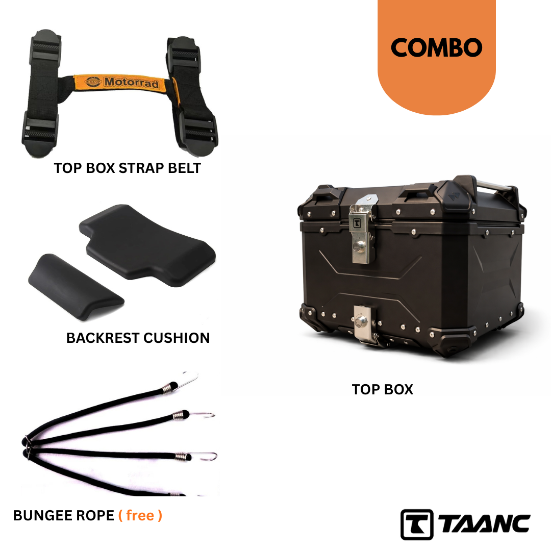 TAANC Nomad Atlas Top Box – Stealth Black | 45L Aluminium MC Motorcycle Touring Storage Box
