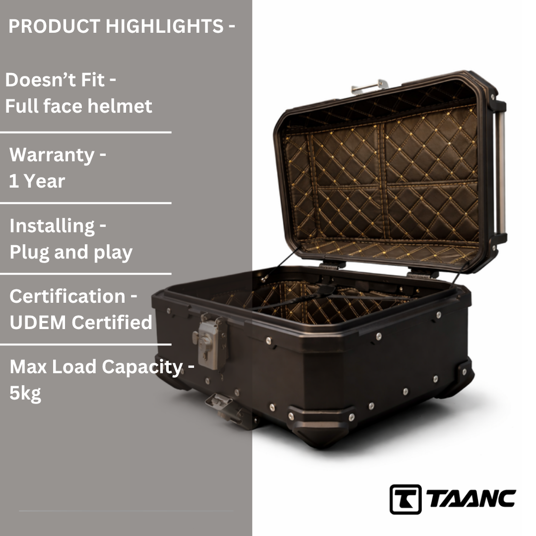 TAANC Urban Swift Top Box – Stealth Black | 22L Compact WP Motorcycle Storage Box for Daily Use