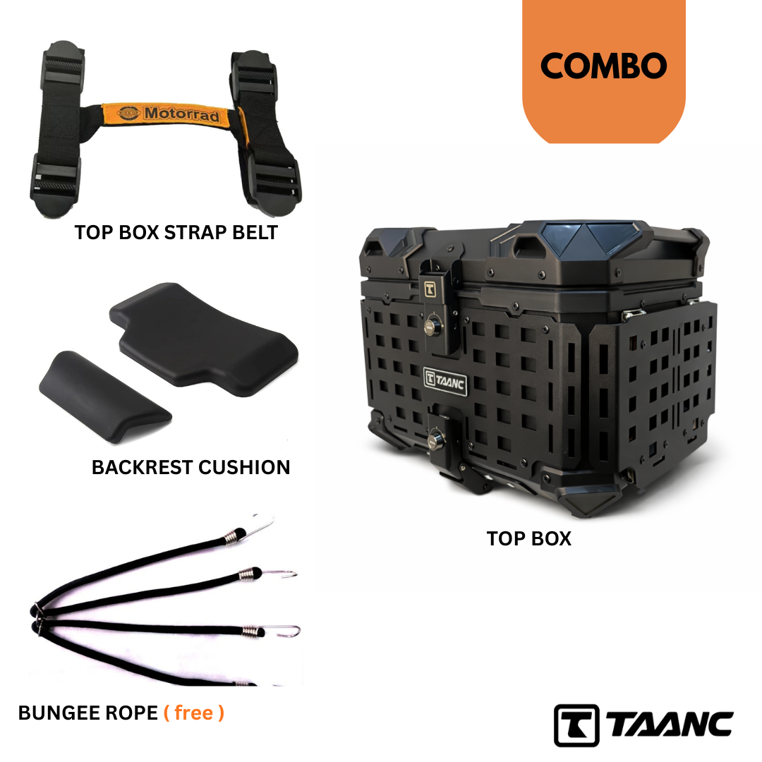 TAANC Nomad Forge Folding Top Box – Stealth Black | 45L Aluminium Adventure WP Motorcycle Storage Box