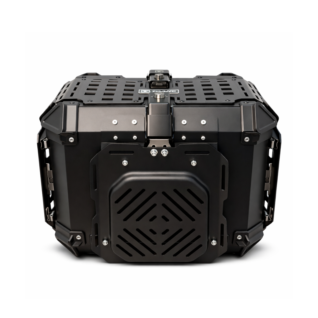 TAANC Nomad Forge Folding Top Box – Stealth Black | 45L Aluminium Adventure WP Motorcycle Storage Box