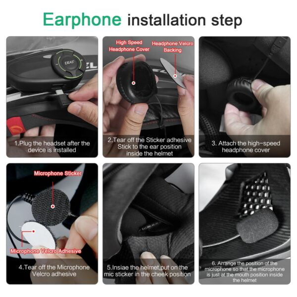 EJEAS Q8_Motorcycle Mesh Intercom, 6 Riders Group Talking at The Same Time - 1 year warranty