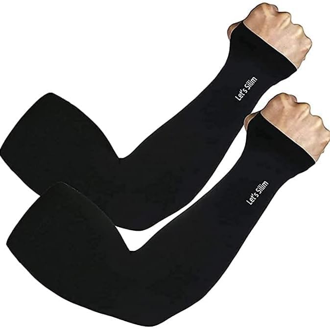 Lets Slim Cooling Arm Sleeves (Unisex) UV Sun Protection in black Colour UPF 50 Arm Cover