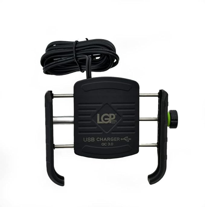 LGP MB1 Jaw-Grip Waterproof Bike/Motorcycle/Scooter Mobile Phone Holder Mount with Fast USB 3.0 Charger, Ideal for Maps and GPS Navigation (Black) - M8