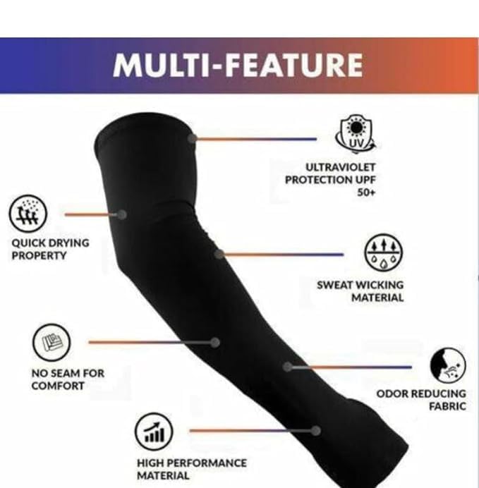 Lets Slim Cooling Arm Sleeves (Unisex) UV Sun Protection in black Colour UPF 50 Arm Cover