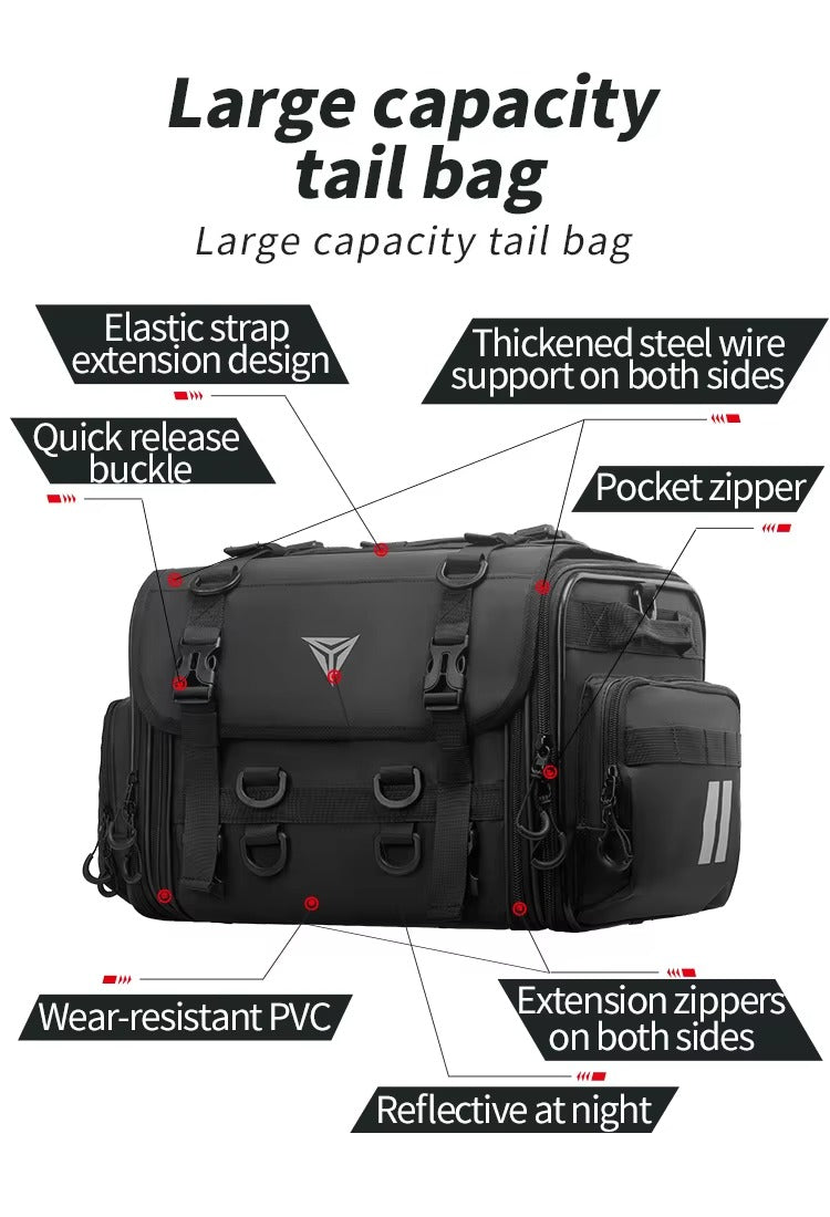 MOTOWOLF MDL0725 Expandable Motorcycle Rear Tail Seat Sling Bag 32L to 45L