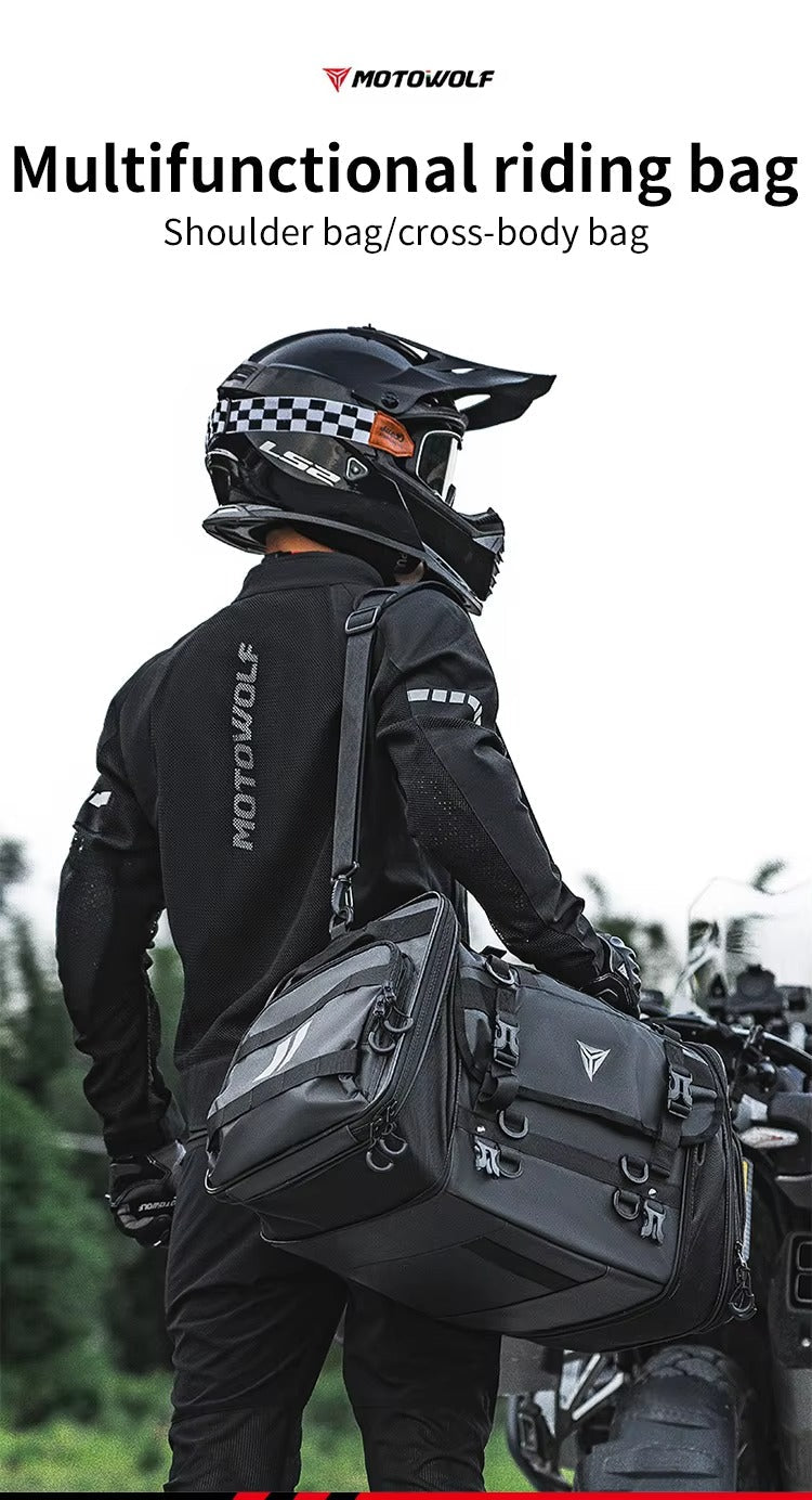 MOTOWOLF MDL0725 Expandable Motorcycle Rear Tail Seat Sling Bag 32L to 45L