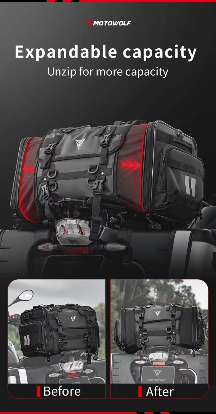 MOTOWOLF MDL0725 Expandable Motorcycle Rear Tail Seat Sling Bag 32L to 45L