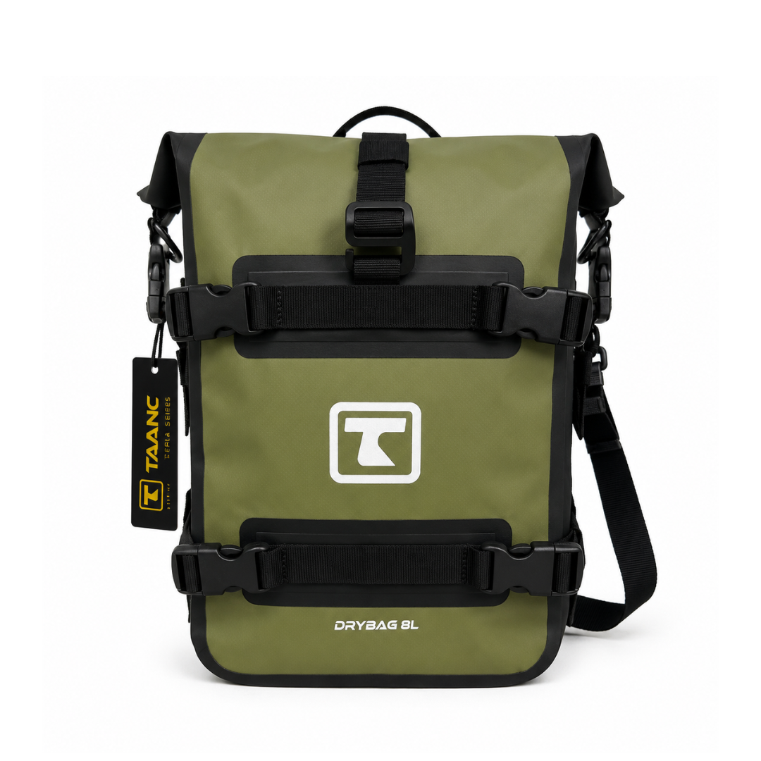 TAANC Terra Series Multi Use Adventure Bag 8L – Waterproof Motorcycle Crash Bar / Tail / Rear Rack Bag Green Black