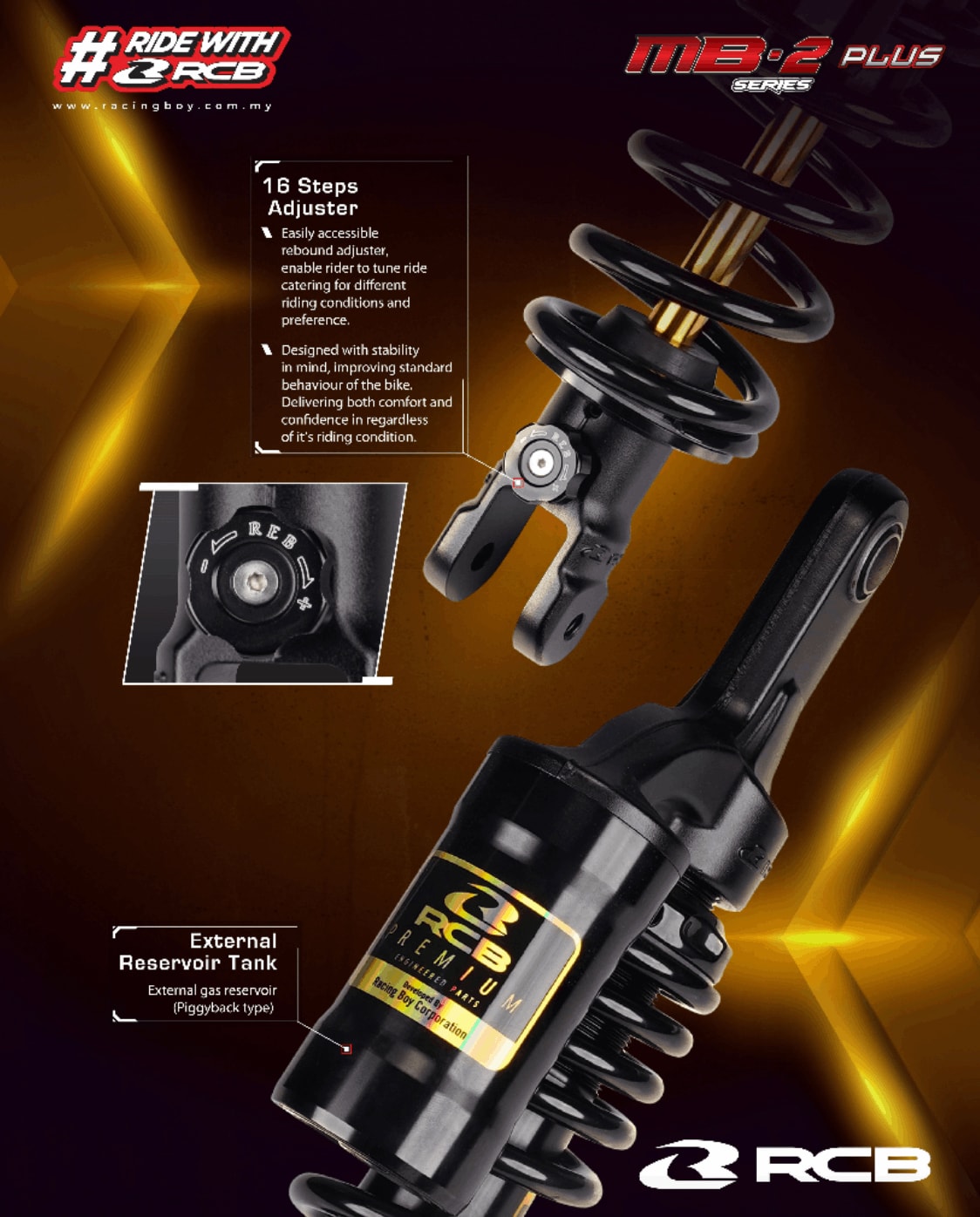 RCB MB-2 PLUS SERIES SUSPENSION REAR SHOCK ABSORBER FOR AEROX 01A0246T