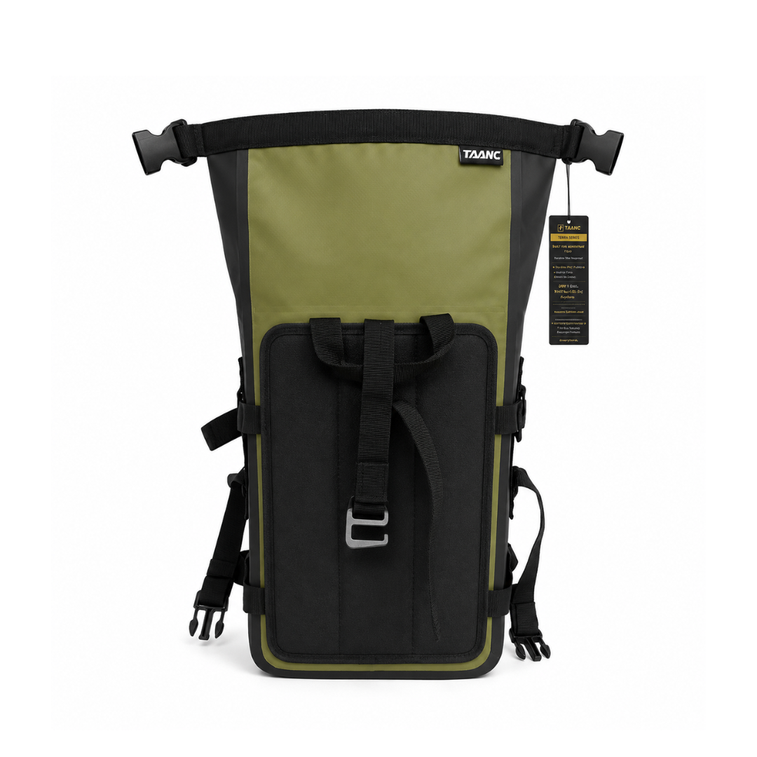 TAANC Terra Series Multi Use Adventure Bag 8L – Waterproof Motorcycle Crash Bar / Tail / Rear Rack Bag Green Black