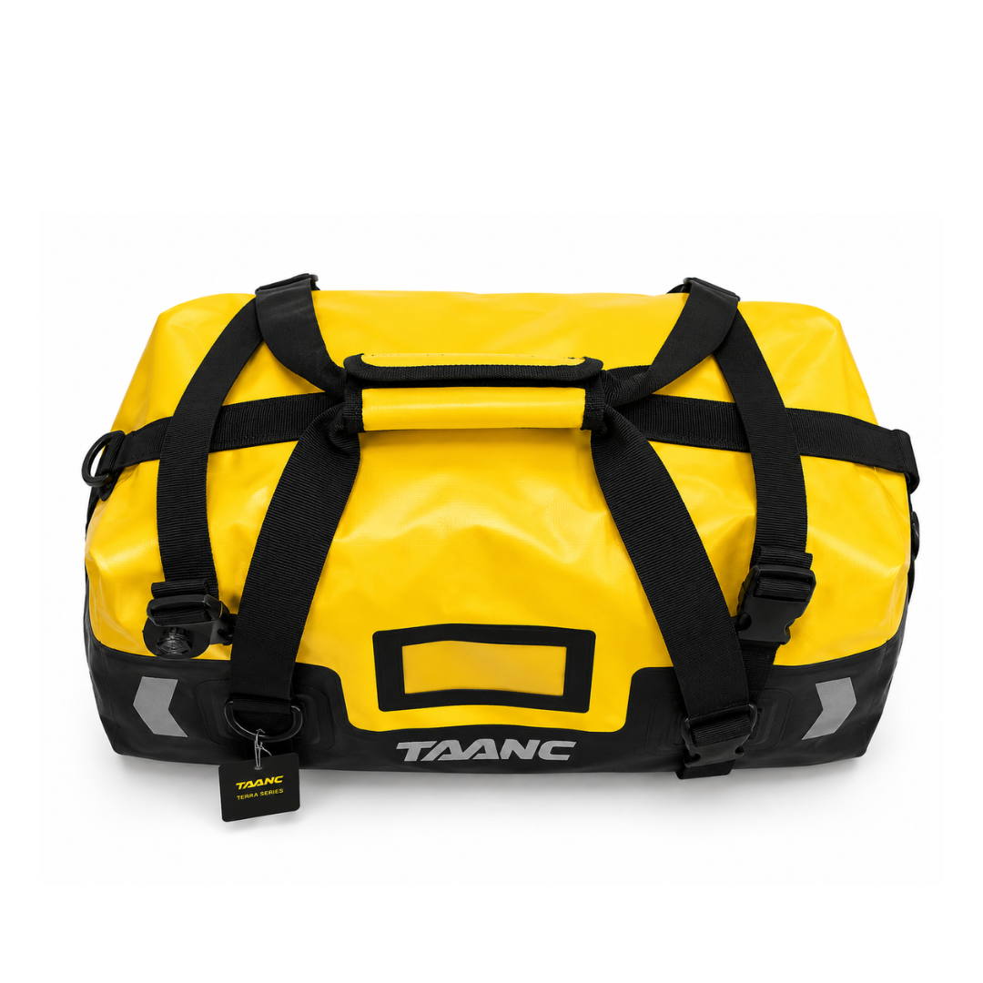 TAANC Terra Series Motorcycle Tail Bag 40L Waterproof Duffel Bag for Adventure Touring, Camping & Cycling – Yellow Black