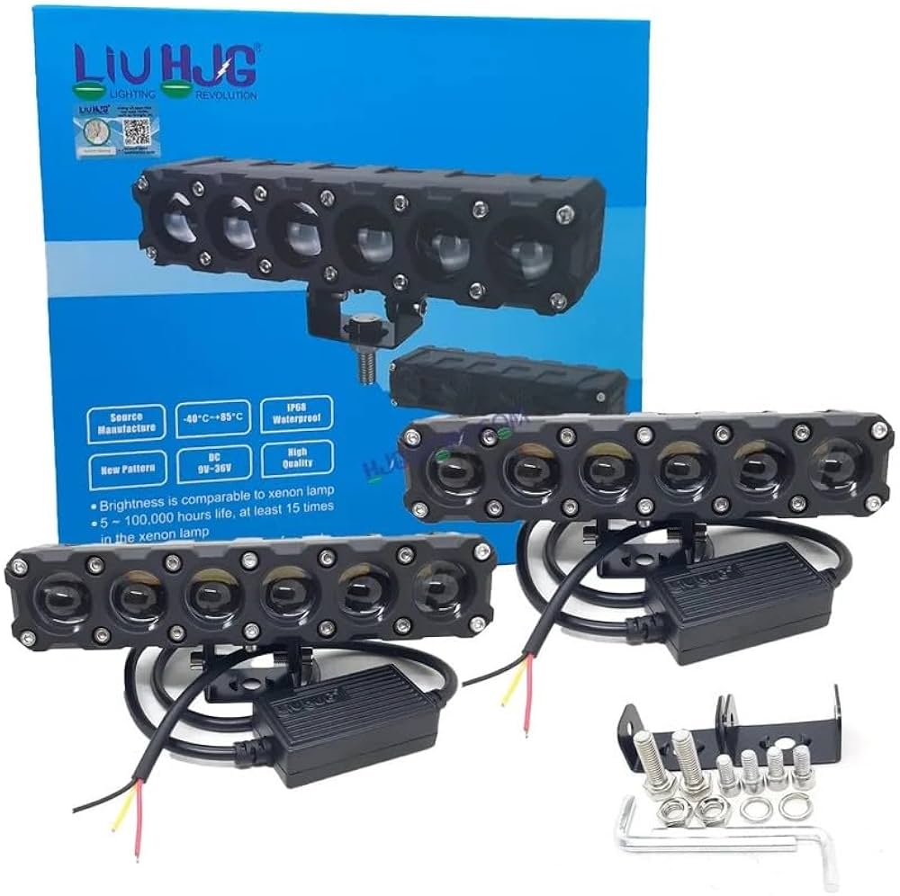 LIU HJG ORIGINAL future eye 6 lens with (wiring harness) and switch dual colour yellow white compatible for all motorcycle , thar , jeep and cars | STRAIGHT BAR FOGG LIGHTS