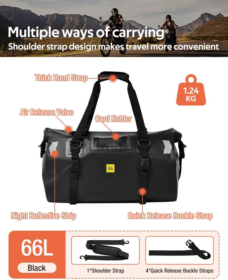 MOTOWOLF | Motorcycle Tail Bag 40L Waterproof | Duffel Bag for Touring Adventure, Camping, Cycling
