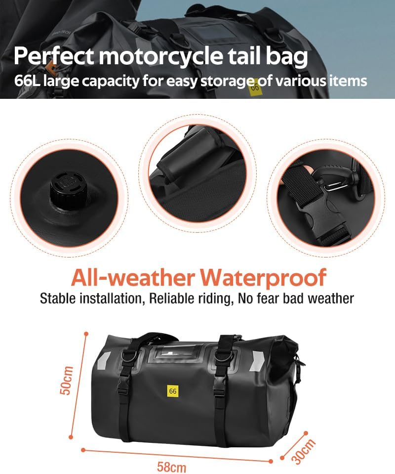 MOTOWOLF | Motorcycle Tail Bag 40L Waterproof | Duffel Bag for Touring Adventure, Camping, Cycling