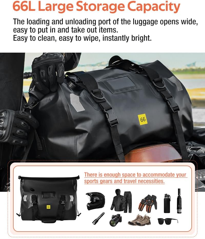 MOTOWOLF | Motorcycle Tail Bag 40L Waterproof | Duffel Bag for Touring Adventure, Camping, Cycling