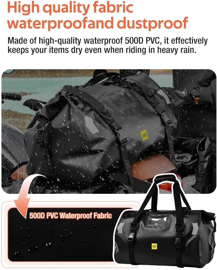 MOTOWOLF | Motorcycle Tail Bag 40L Waterproof | Duffel Bag for Touring Adventure, Camping, Cycling