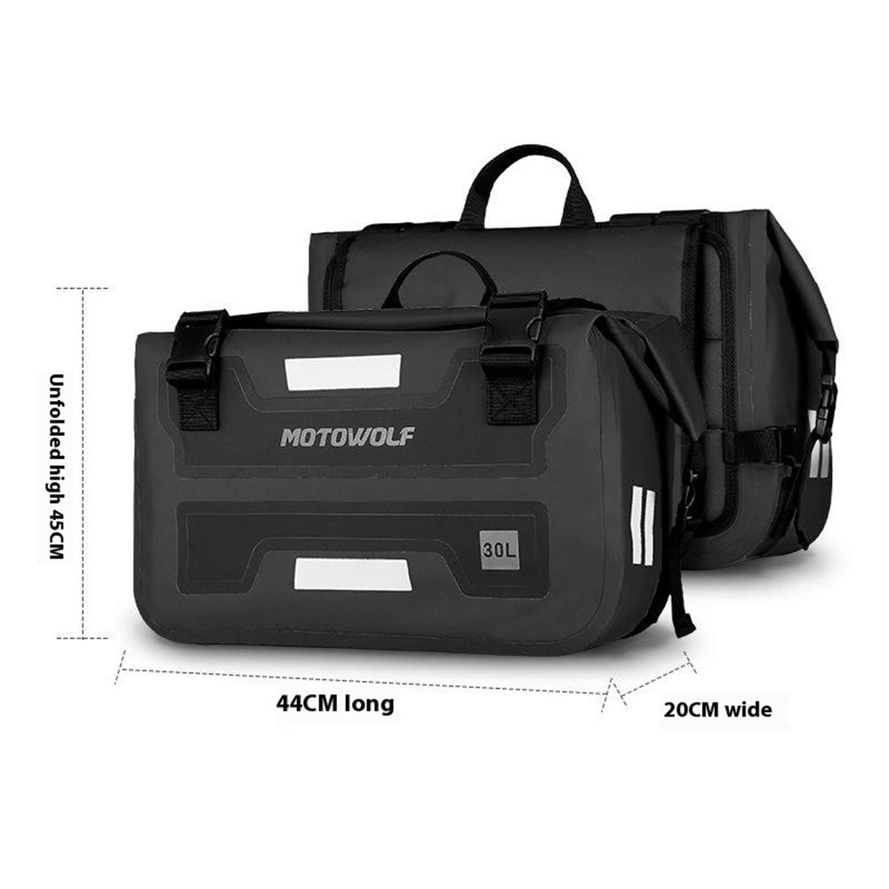 MOTOWOLF HYPERTOUR MDL0720 | 1 Pair | Waterproof Motorcycle Saddle Bags | 30 litres *2 side | Side Bags for Motorbike Travel - BLACK