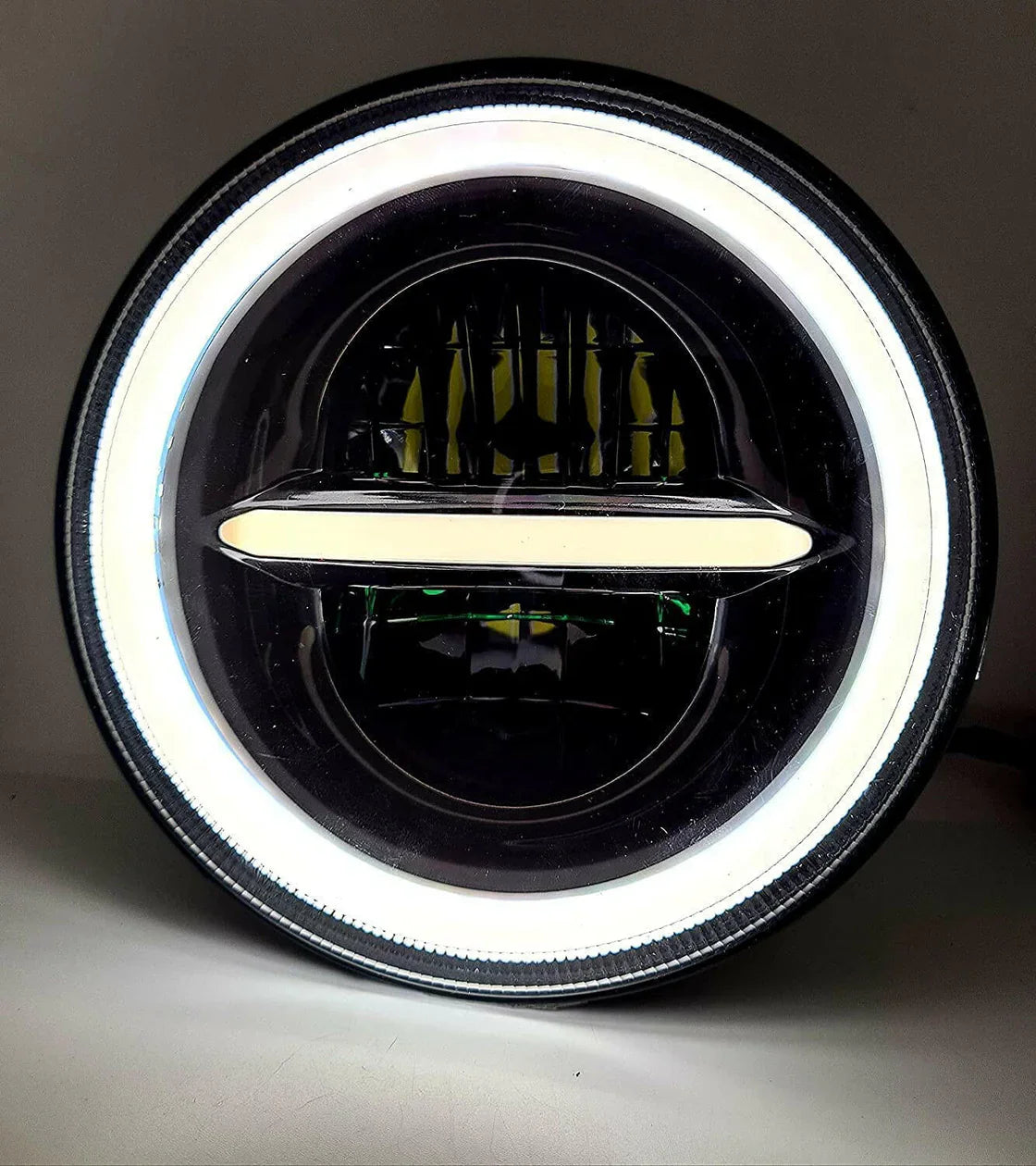 LIU HJG minus headlight with drl 5.75 inches for yamaha rx 100 / rx 135 / Avenger ( white and amber colour )