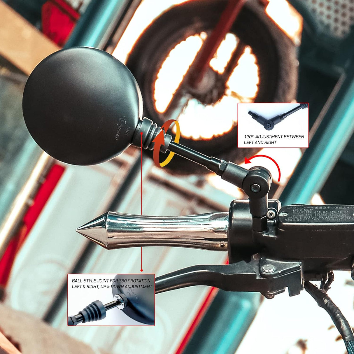 SPIKI CF Touring Mirrors (Pair) | 360 Degree Foldable Rear View Mirrors | Wide View | Universal Fit for Motorcycles