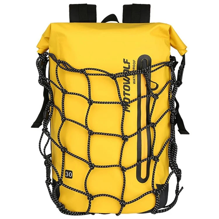 MOTOWOLF MDL0714 30L Motorcycle Cycling Backpack Waterproof PVC Large Shoulders Bag with External Elastic Net Pocket - Yellow