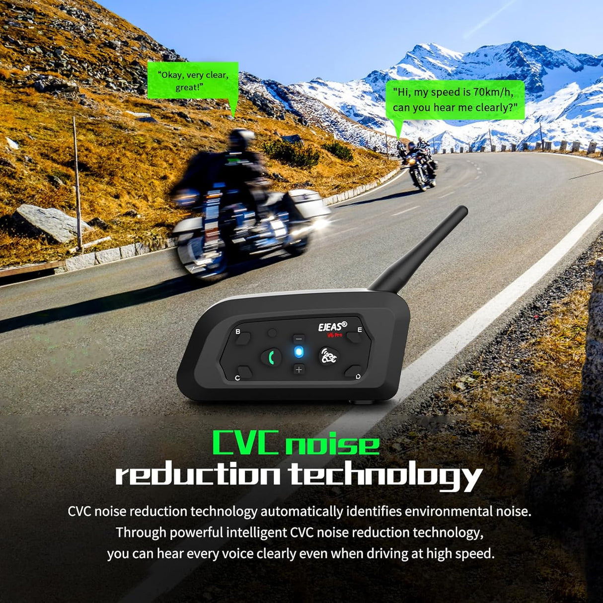 EJEAS V6 Pro + Helmet Intercom Communication System V6 Motorcycle Bluetooth On Ear Headphones Connect Up to 6 Riders 1200M V6 Pro(1 Pack) - 1 YEAR WARRANTY