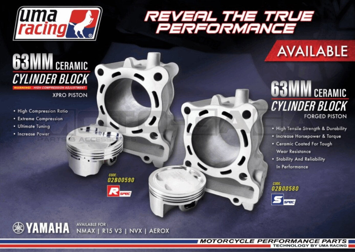 UMA RACING CYLINDER BLOCK KIT 63MM FORGED PISTON AEROX R15V3 R15V4 MT15 02B00580