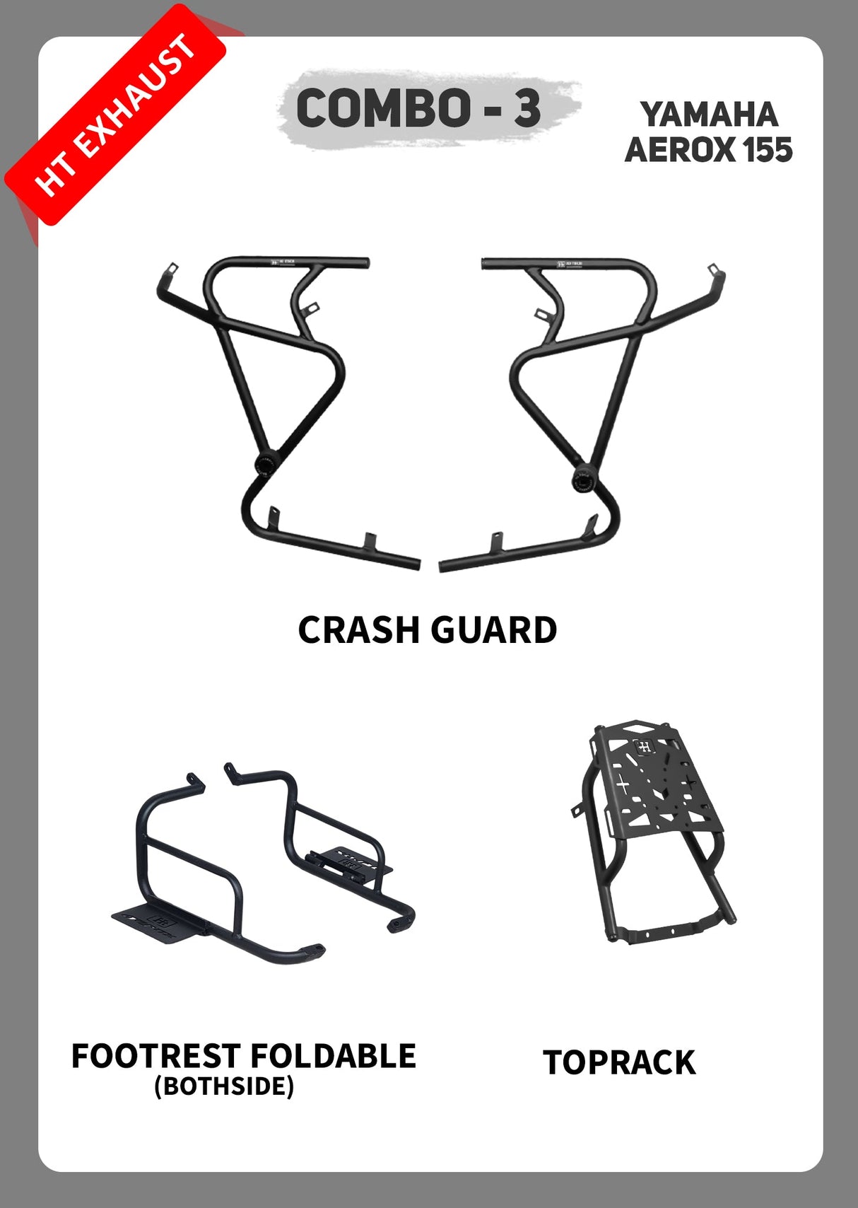 AEROX COMBO 3 CRASHGUARD + FOLDABLE FOOTREST + TOPRACK