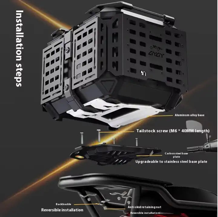 LGP 45 litres | armoured aluminium alloy top box | Waterproof | BLACK ( fits all motorcycles ) Free Back rest