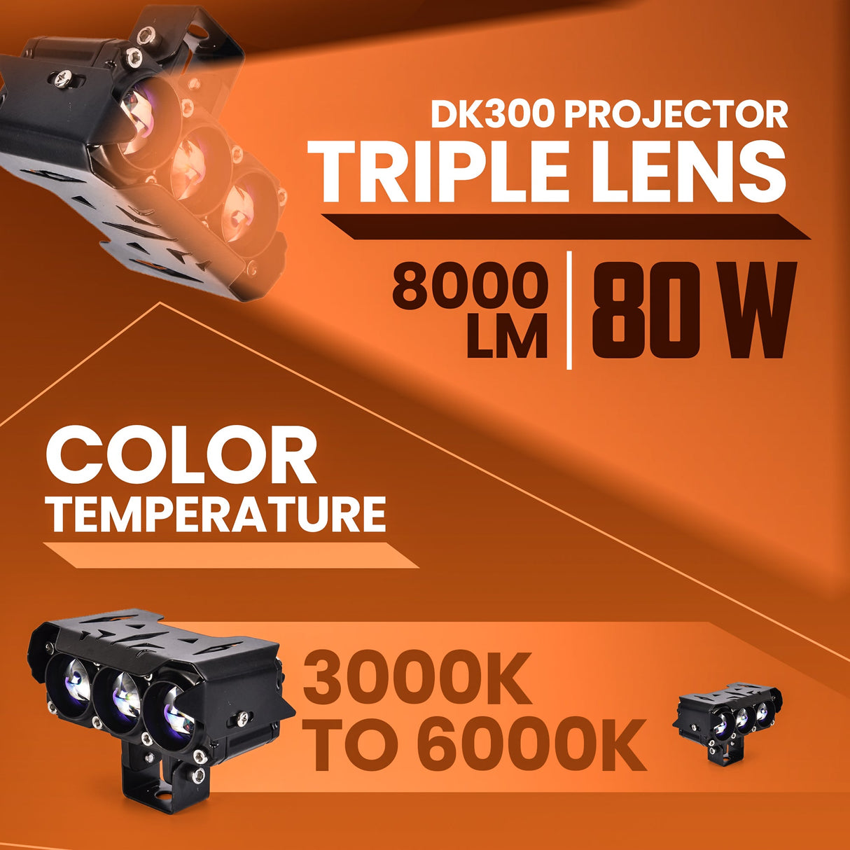 LGP DK300 Projector LED Fog Lamp for Bike (Pair) | Triple Lens, Dual Color (Yellow & White) | Waterproof, Universal Motorcycle Fit