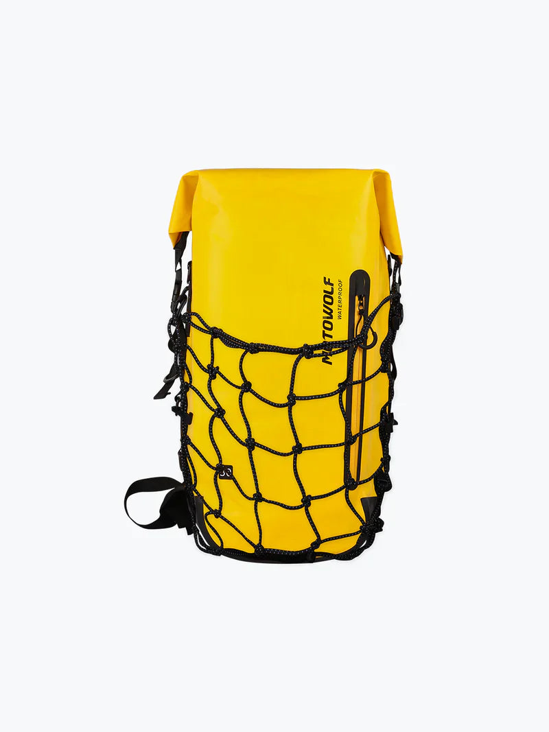 MOTOWOLF MDL0714 30L Motorcycle Cycling Backpack Waterproof PVC Large Shoulders Bag with External Elastic Net Pocket - Yellow
