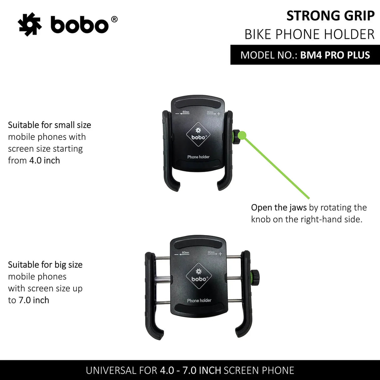 BOBO BM4 PRO Plus Jaw-Grip with PRO Plus Vibration Damper Waterproof Bike/Motorcycle/Scooter Mobile Phone Holder Mount, Ideal for Maps and GPS Navigation (Black)