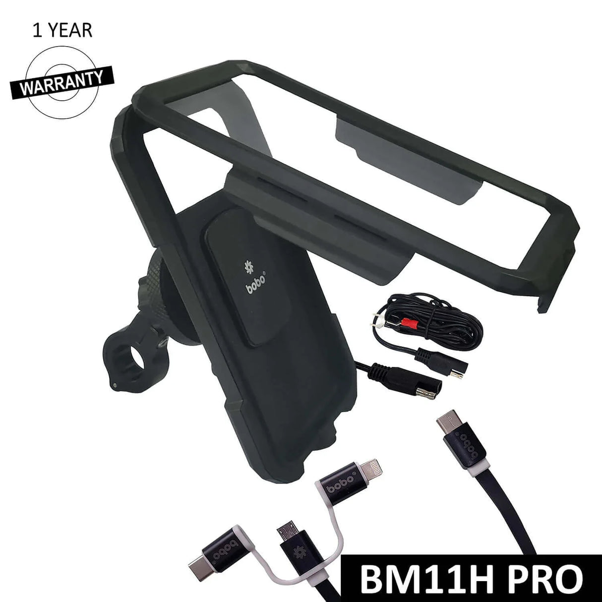 BOBO BM11H PRO Fully Waterproof Bike Phone Holder with Vibration Controller with Fast 15W Wireless & USB-C Charger