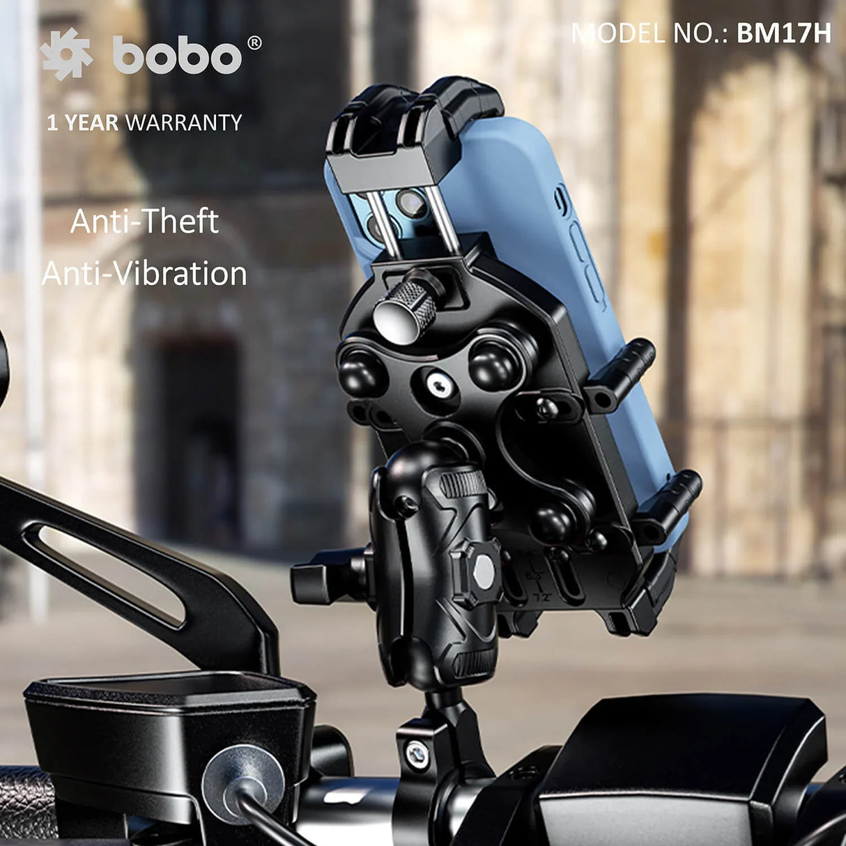 BOBO BM17H (or BM17M) PRO Handlebar (or Mirror) Anti-Vibration Bike / Cycle Phone Holder Motorcycle Mobile Mount