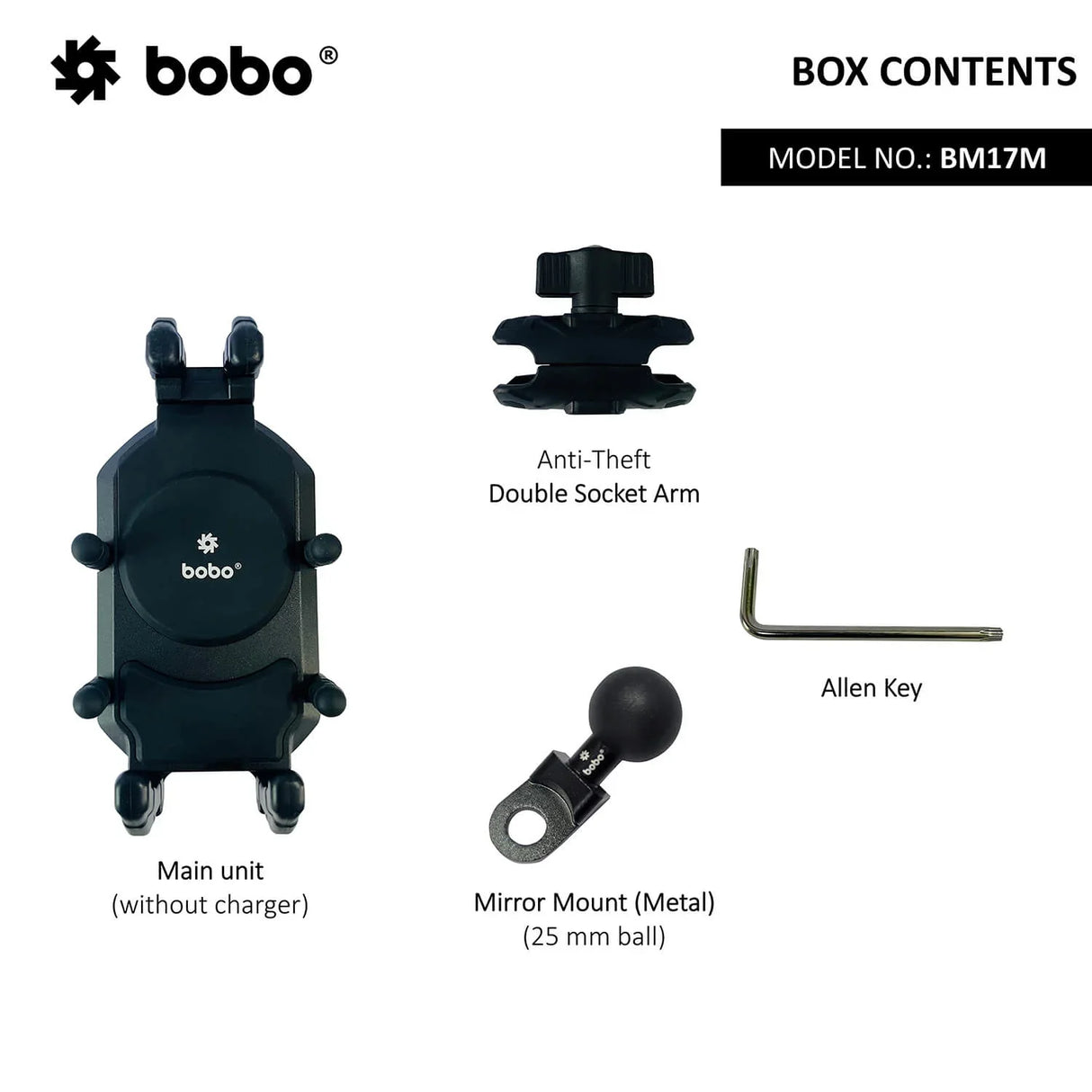 BOBO BM17H (or BM17M) PRO Handlebar (or Mirror) Anti-Vibration Bike / Cycle Phone Holder Motorcycle Mobile Mount