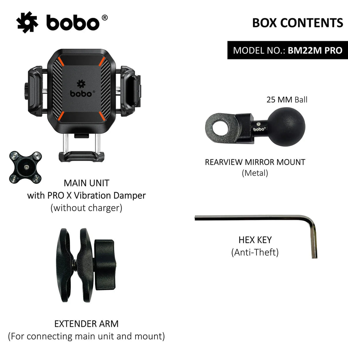 BOBO BM22H (or BM22M) PRO Handlebar (or Mirror) Mount Anti-Vibration Anti-Theft Bike / Cycle Phone Holder Motorcycle Mobile Mount