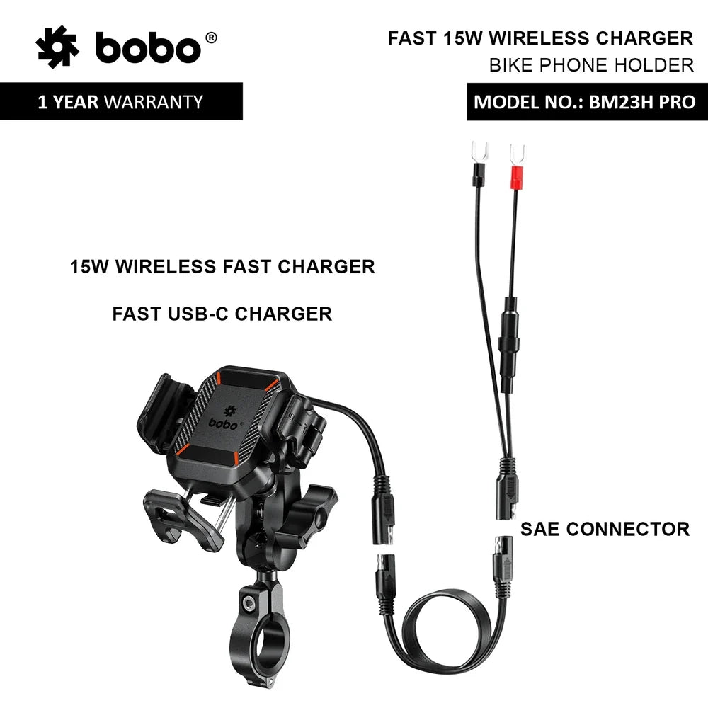 BOBO BM23H/M PRO Bike Phone Holder with Wireless & 36W USB-C Charging and Anti Vibration