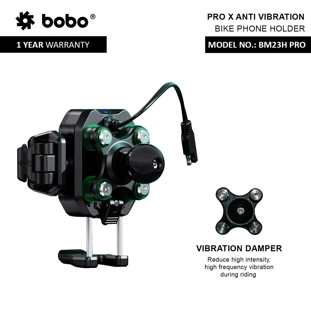 BOBO BM23H/M PRO Bike Phone Holder with Wireless & 36W USB-C Charging and Anti Vibration