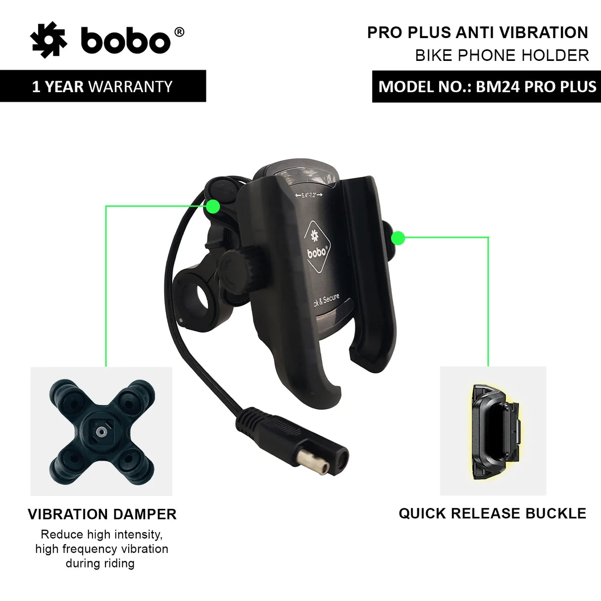 BOBO BM24 PRO PLUS Quick Release Bike Phone Holder with 36W USB-C Charger