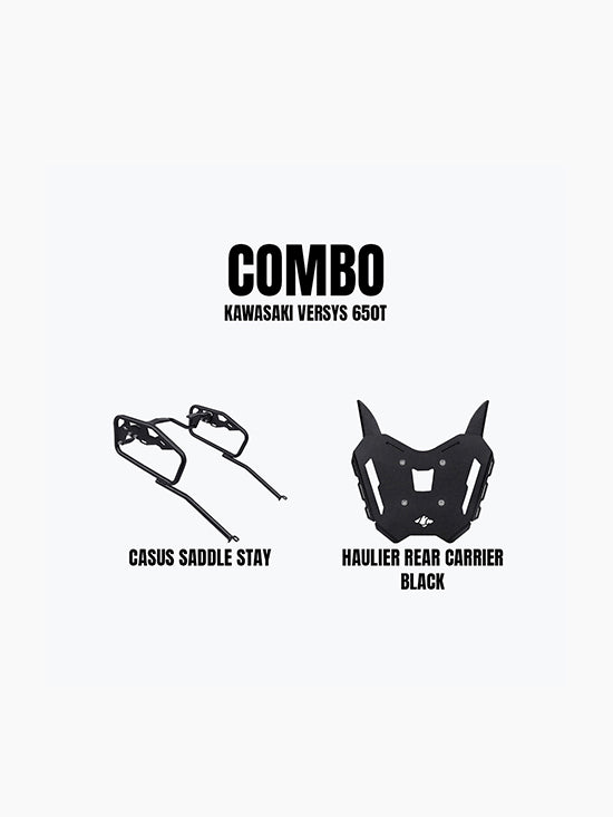 Kawasaki Versys 650 Haulier Rear Carrier Black & Casus Saddle Stay Combo