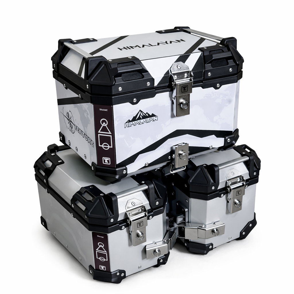 TAANC Overlander 117 Touring Setup 03 – Himalayan 45 Top Box + Twin 36 Panniers | Aluminium Combo