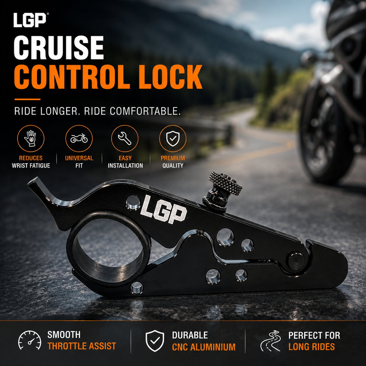 LGP Universal Motorcycle Cruise Control Lock – Throttle Assist for All Bikes