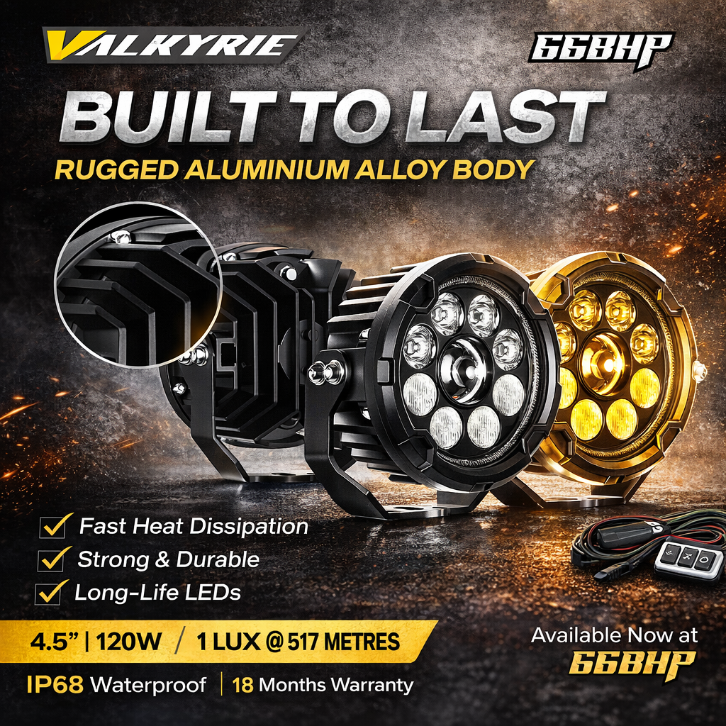 66BHP VALKYRIE 4.5" 120W ULTRA VISION AUXILIARY LIGHT – HIGH/LOW BEAM + AMBER DRL | 13200 LUMENS | IP68 WATERPROOF