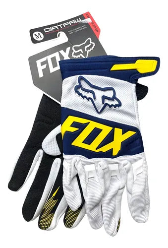DIRTPAW Motocross Gloves F.O.X - White blue yellow