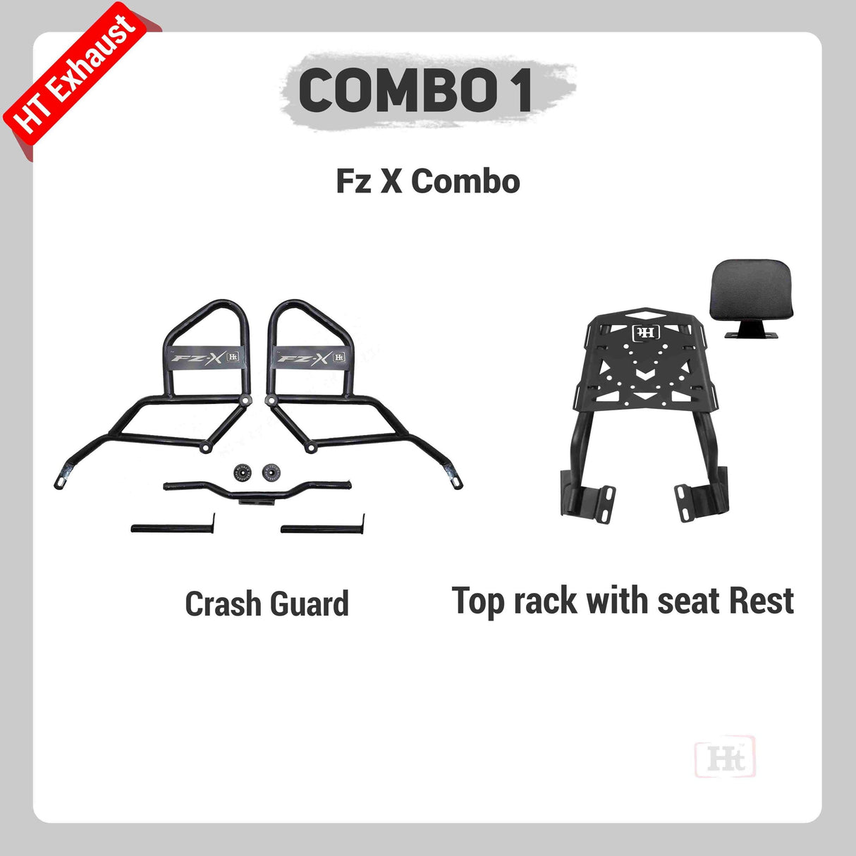 COMBO 1 FZ X CRASH GUARD + TOPRACK WITH BACKREST – HT EXHAUST