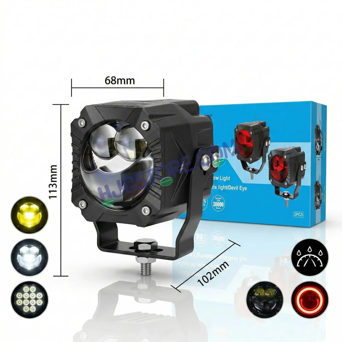 HJG Gorilla V2 Triple Lens Fog with Wiring Harness Kit 120W Gorilla Projector Foglight New Model with Wiring Foglight Ultra Wide Dual Intensity LED Driving Fog Lights White/Yellow 120W Universal For All Cars & Bikes LIU HJG Gorilla V2 Foglight Combo Kit