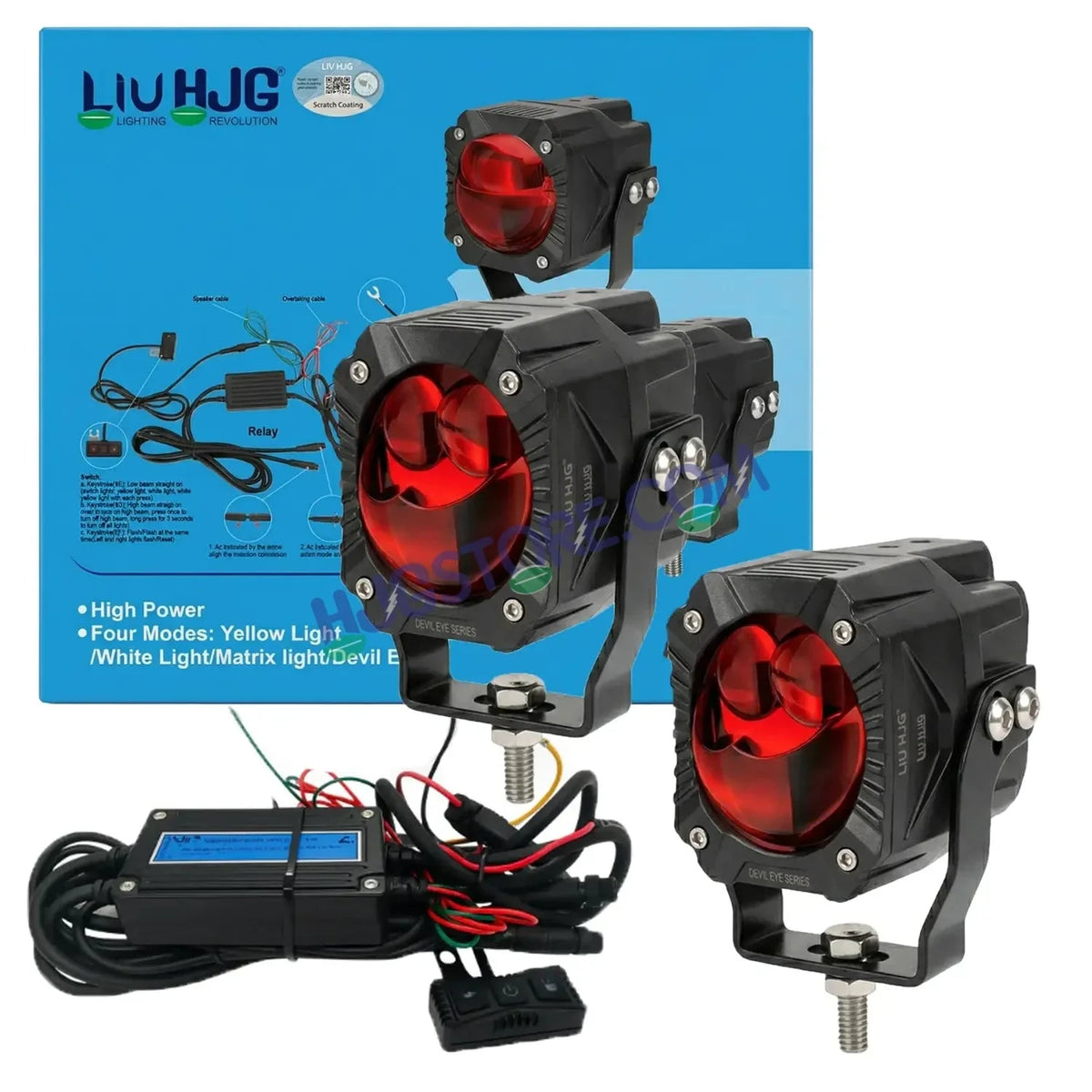 HJG Gorilla V2 Triple Lens Fog with Wiring Harness Kit 120W Gorilla Projector Foglight New Model with Wiring Foglight Ultra Wide Dual Intensity LED Driving Fog Lights White/Yellow 120W Universal For All Cars & Bikes LIU HJG Gorilla V2 Foglight Combo Kit