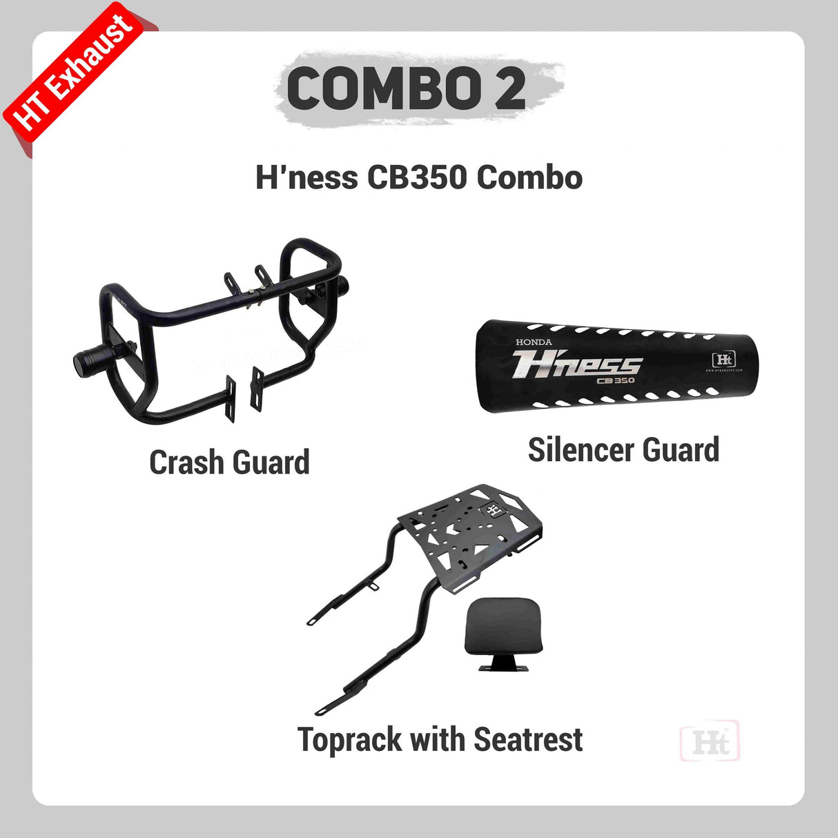 COMBO 2 HNESS Crash Guard + Silencer Guard + Top Rack with Seatrest - HT EXHAUST