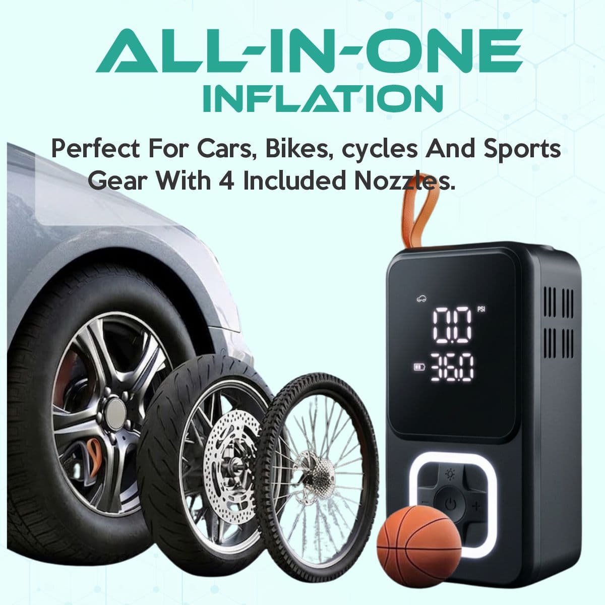 Simtac Portable Digital Tyre Inflator Air Compressor Pump for Car & Bike – INF607