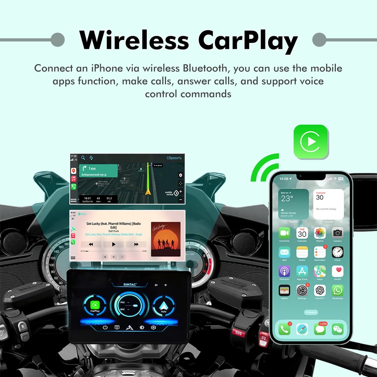 Simtac motorcycle GPS CarPlay & Android Auto system – M2